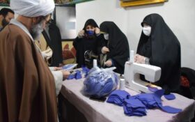بازدید امام جمعه رشت از کارگاه تولید ماسک بهداشتی گروه جهادی فرزندان روح الله + تصاویر
