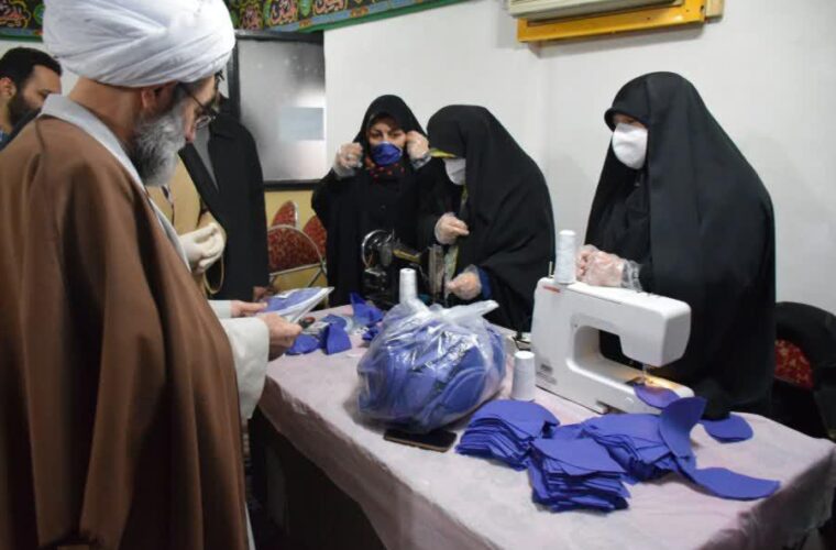 بازدید امام جمعه رشت از کارگاه تولید ماسک بهداشتی گروه جهادی فرزندان روح الله + تصاویر