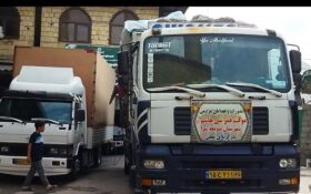 اعزام ۵ کامیون کالای ضروری زائران حسینی از صومعه سرا به کربلا